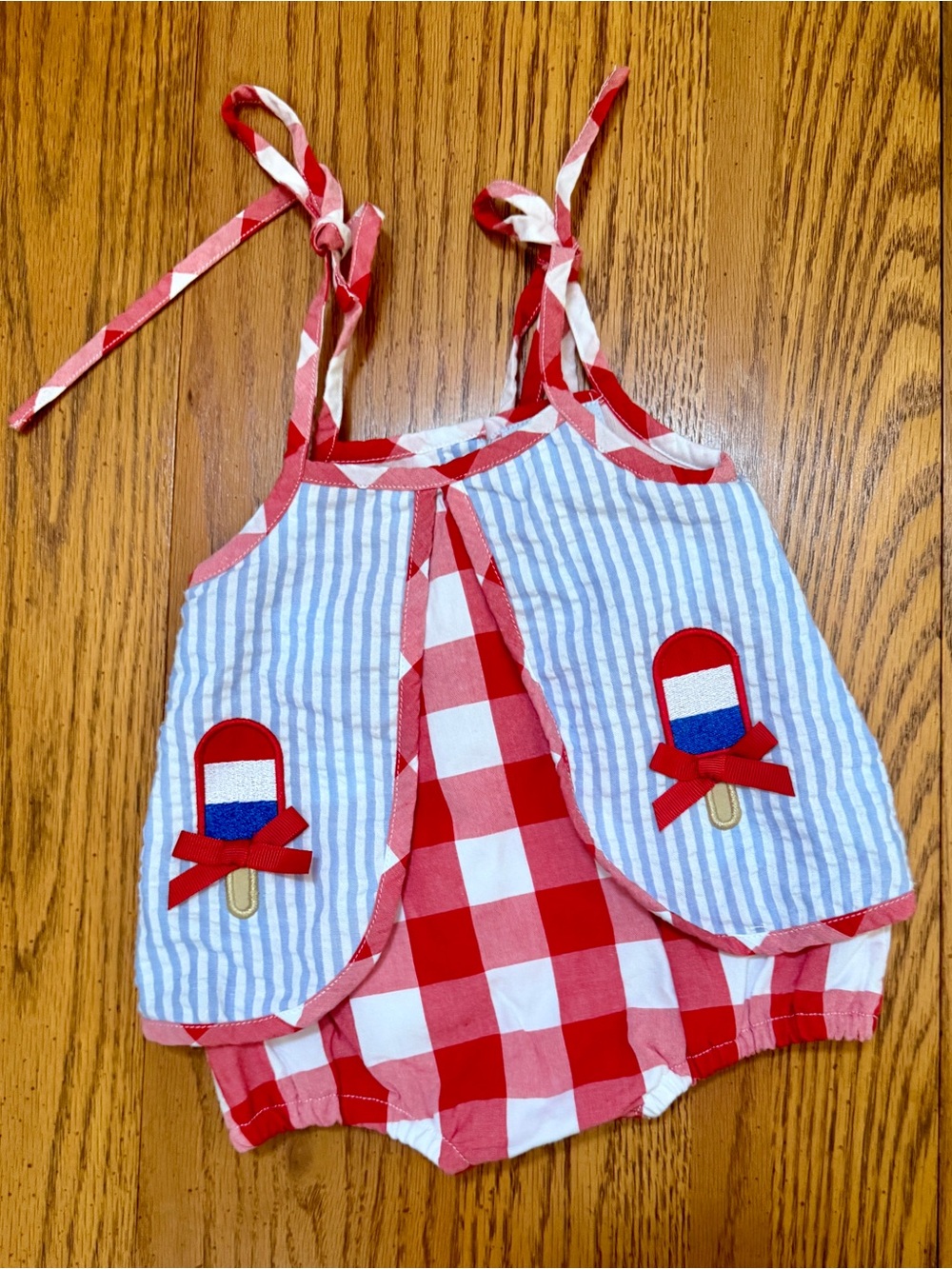 The Smocked Bear Red & White Gingham Popsicle Baby Romper